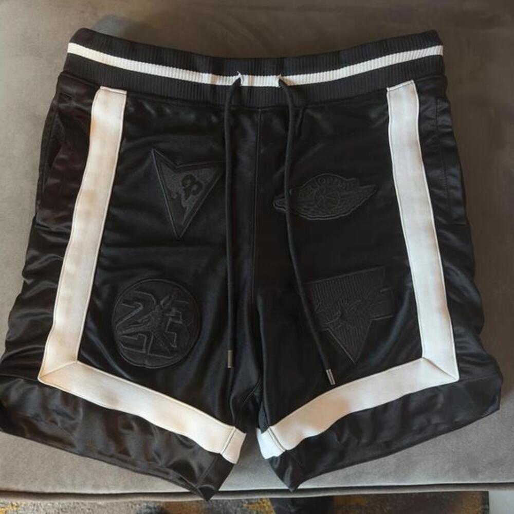 Jordan - “What The Ny to LA” - Diamond Black Athletic Shorts with Unique Patches
